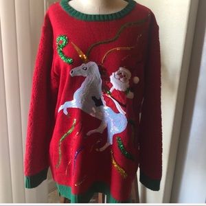 NWT Sequins Santa/Unicorn Sweater